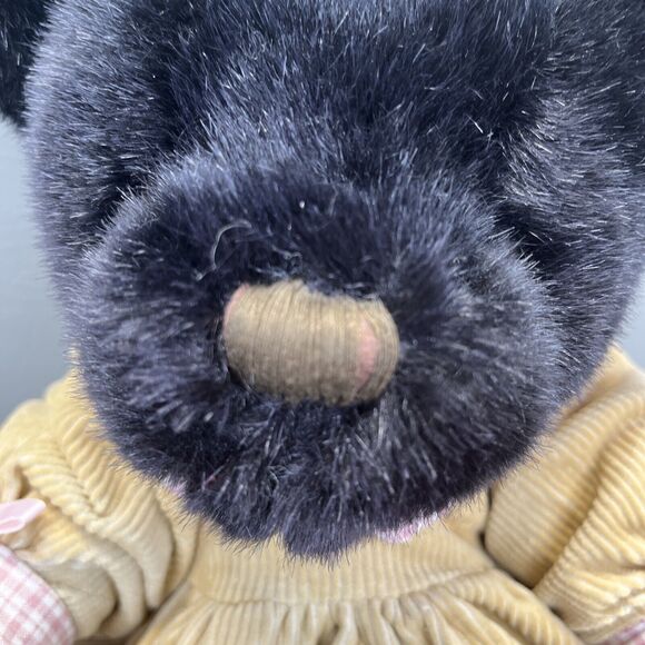 SKM Enterprises Black Teddy Bear Beige Corduroy Dress Plush Stuffed Toy Vintage - Picture 4 of 14
